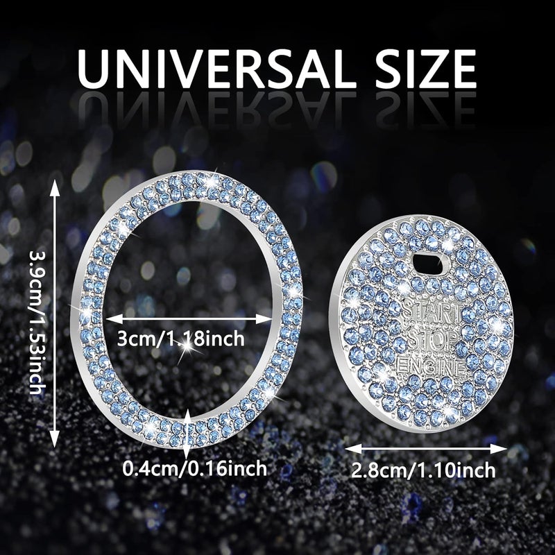 TOMALL غطاء زر بدء تشغيل محرك السيارة بتصميم ماسي كريستالي لامع ملصق حلقة بدء التشغيل ملحقات لامعة زر الإشعال شعار زينة عالمي (أزرق) - Image 2